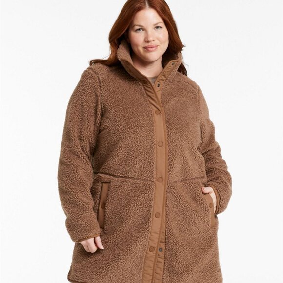 Women's LL Bean Sherpa Fleece Coat - Hazelnut, Size 1X, NEW with Tags! - Picture 2 of 8